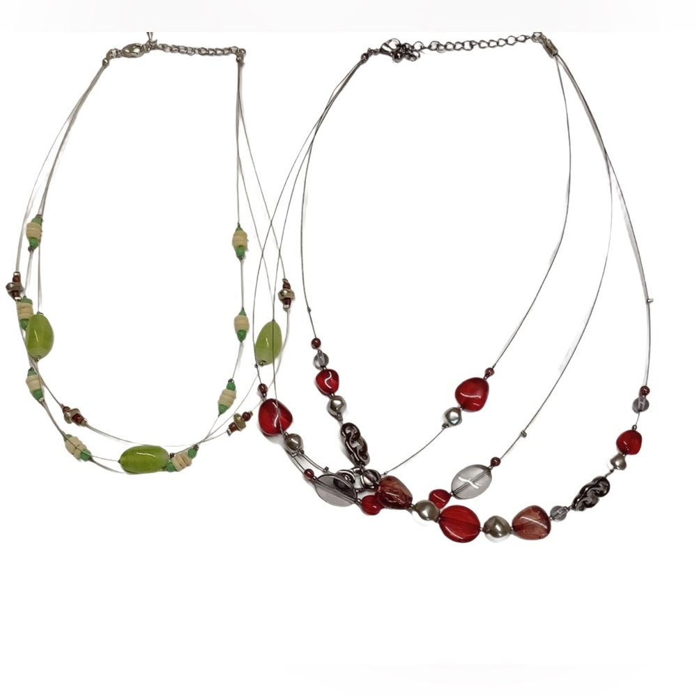 2 Lia Sophia Necklaces Red, Green, Silver
